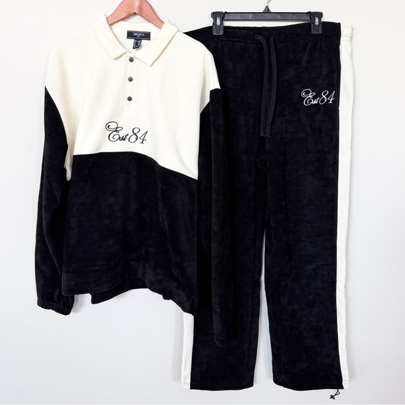 New FOREVER 21 Embroidered EST 84 Sweatpants and Polo Shirt Set Men’s SIZE XXL - Picture 4 of 12